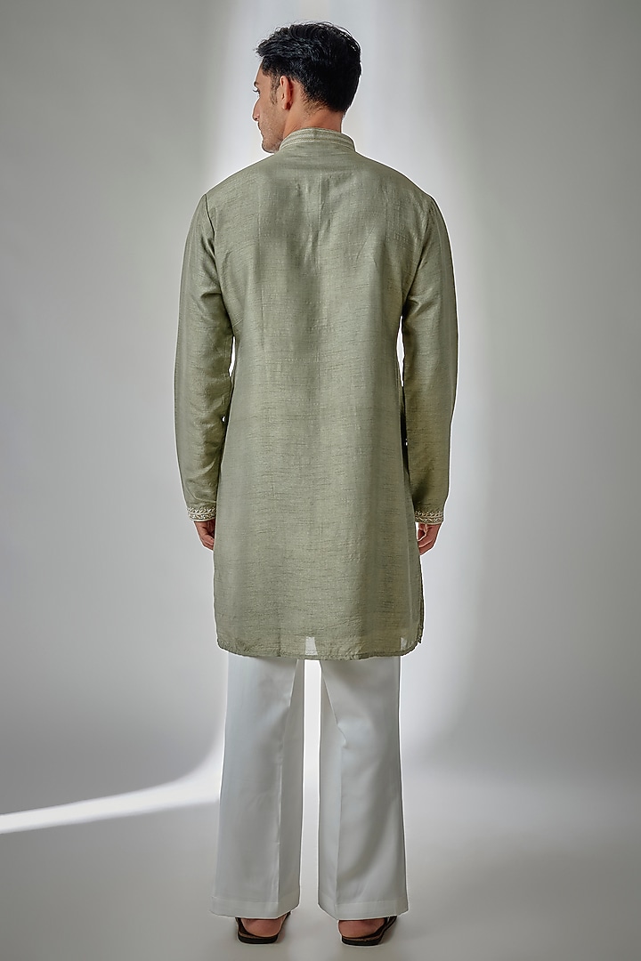 Sage Green Chanderi Silk Resham Embroidered Kurta Set by PARV DESIGN STUDIO at Pernia's Pop Up Shop