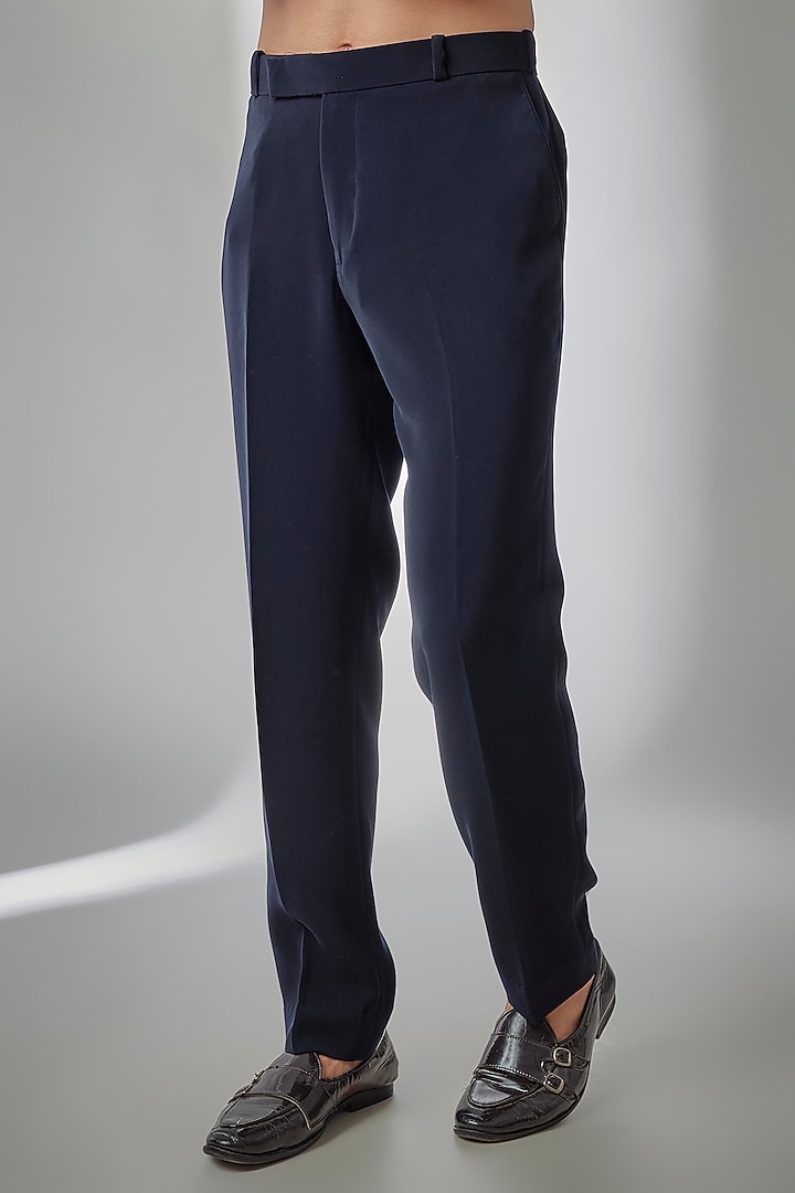 Navy Blue Suiting Embroidered Wedding Bandhgala Set by PARV DESIGN STUDIO at Pernia's Pop Up Shop