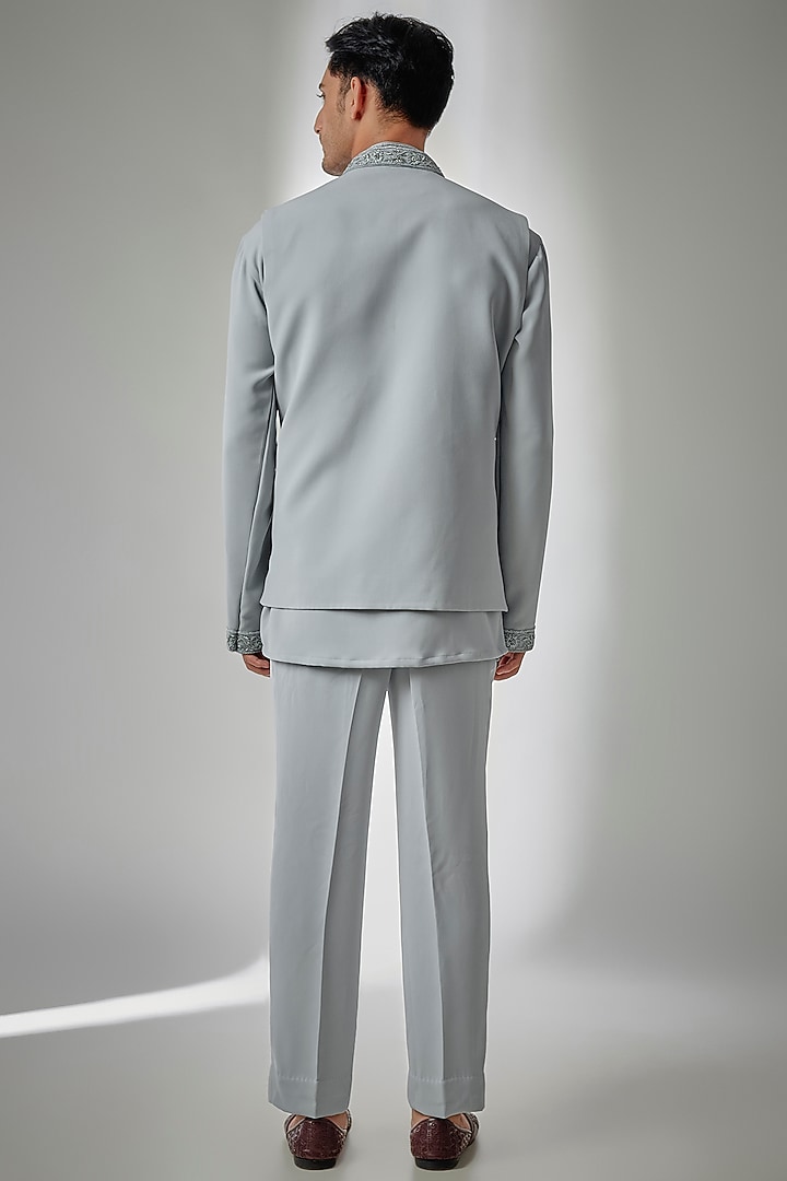 Sky Blue Suiting Embroidered Nehru Jacket Set by PARV DESIGN STUDIO at Pernia's Pop Up Shop