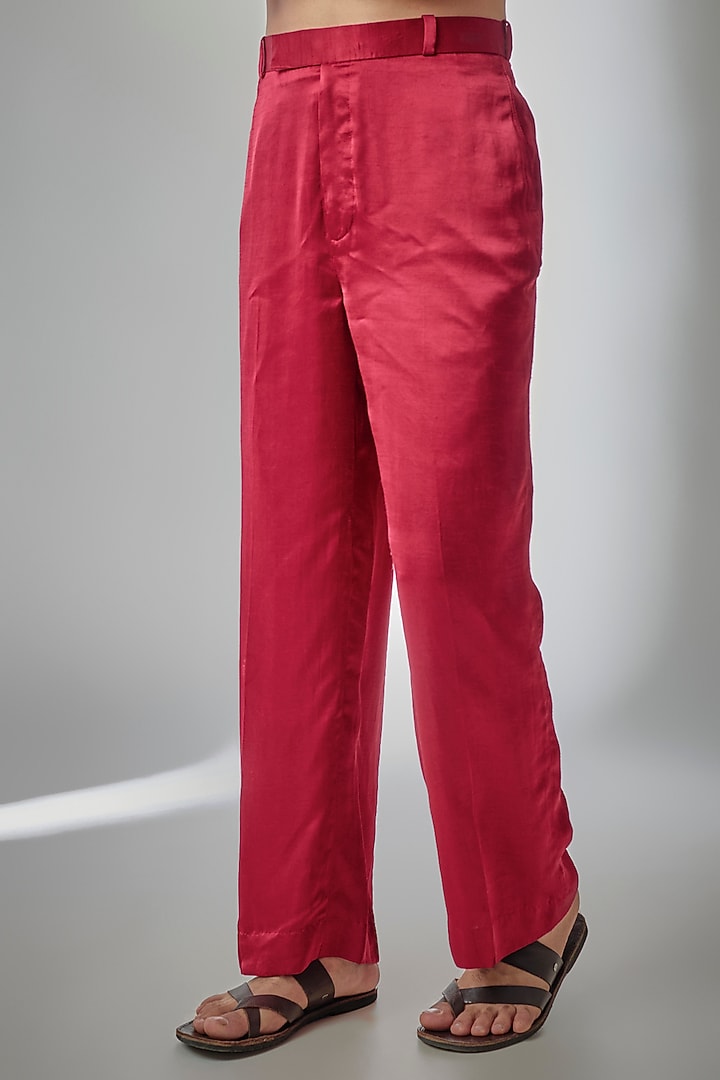 Red Linen Satin Silk Mirror Embroidered Kurta Set by PARV DESIGN STUDIO at Pernia's Pop Up Shop