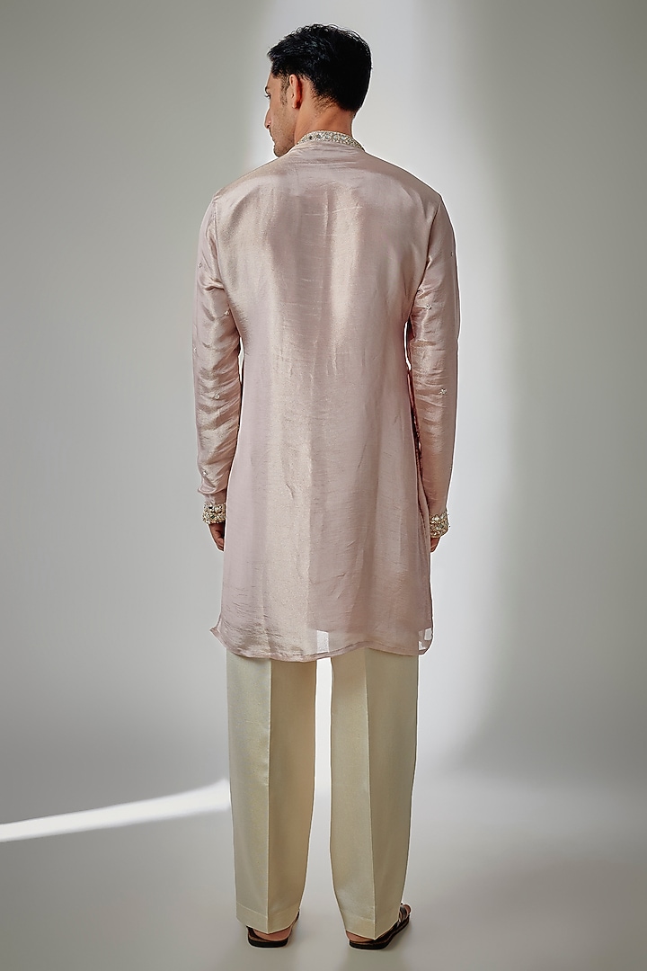 Pink Tissue Silk Mirror Embroidered Kurta Set by PARV DESIGN STUDIO at Pernia's Pop Up Shop