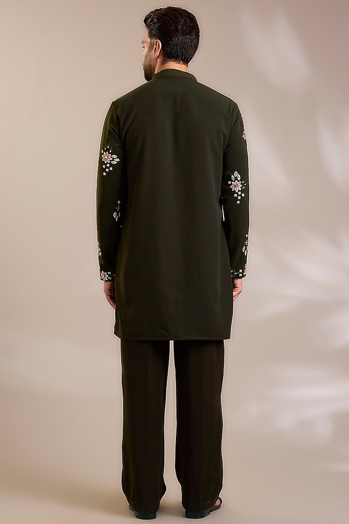 Olive Suiting Resham Embroidered Kurta Set by PARV DESIGN STUDIO at Pernia's Pop Up Shop