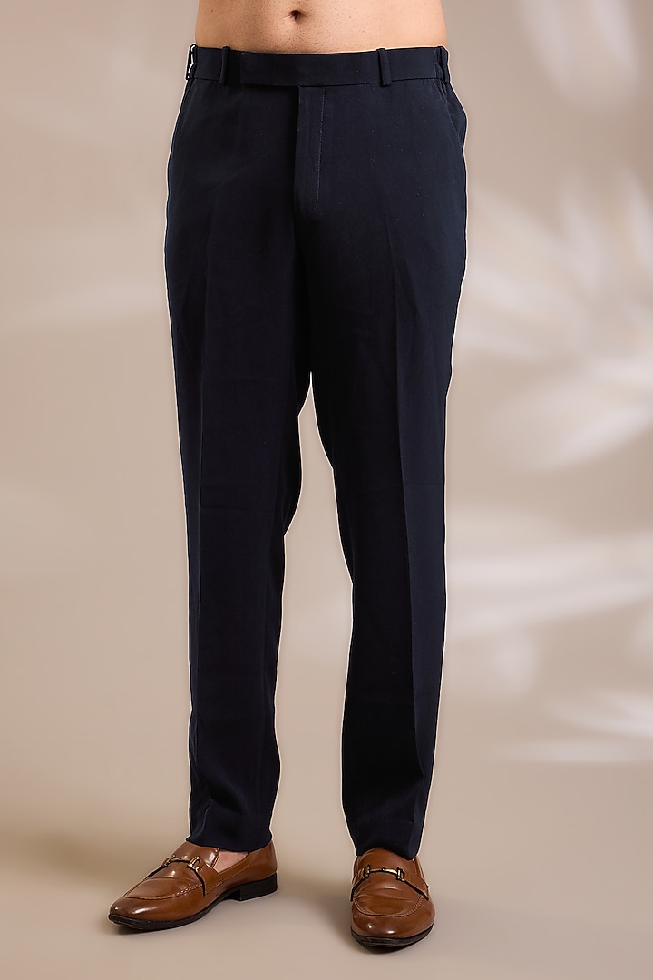 Navy Blue Suiting Embroidered Wedding Bandhgala Set by PARV DESIGN STUDIO at Pernia's Pop Up Shop