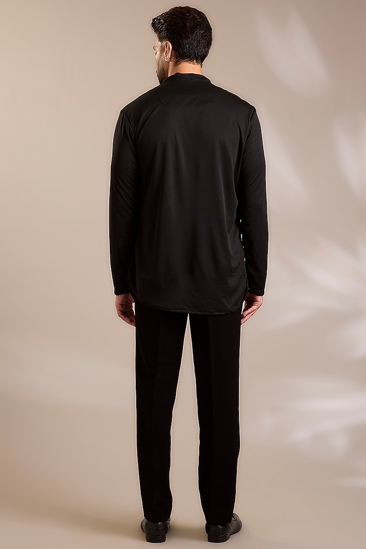 Black Suiting Embroidered Wedding Bandhgala Set by PARV DESIGN STUDIO at Pernia's Pop Up Shop