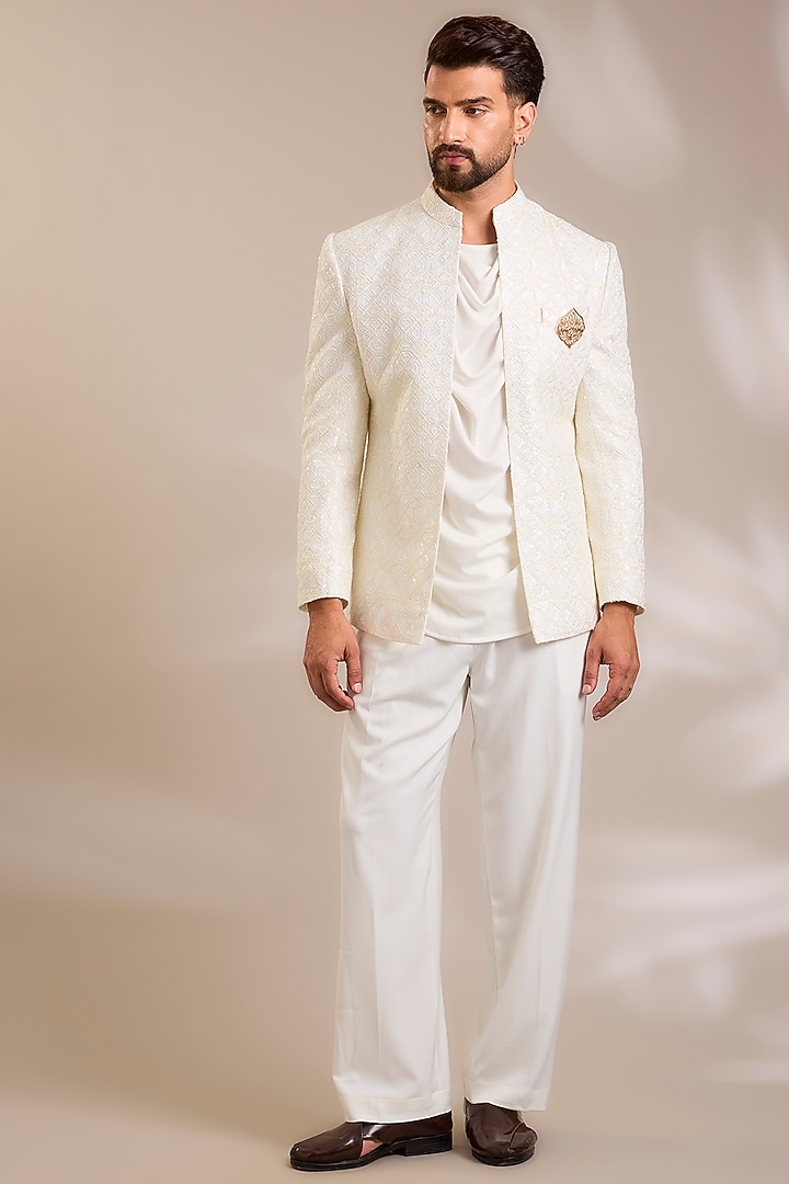 White Net Cutwork Jacket Set by PARV DESIGN STUDIO at Pernia's Pop Up Shop
