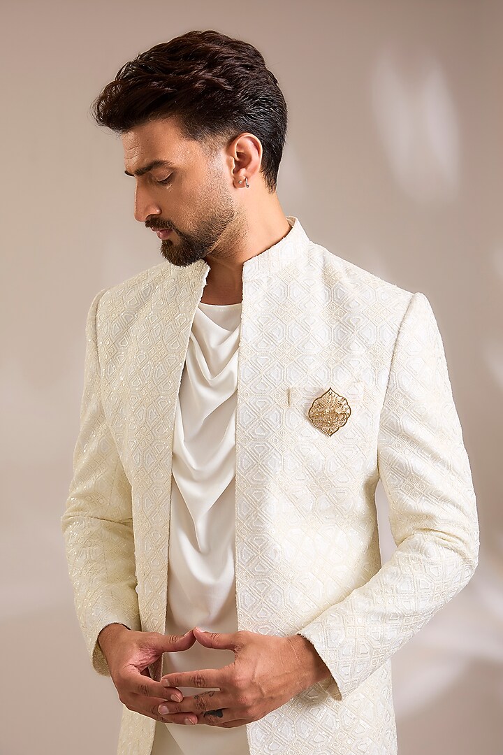 White Net Cutwork Jacket Set by PARV DESIGN STUDIO at Pernia's Pop Up Shop