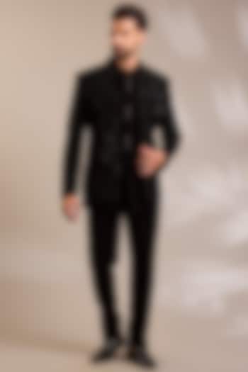 Black Suiting Pearl Embroidered Jacket Set by PARV DESIGN STUDIO at Pernia's Pop Up Shop