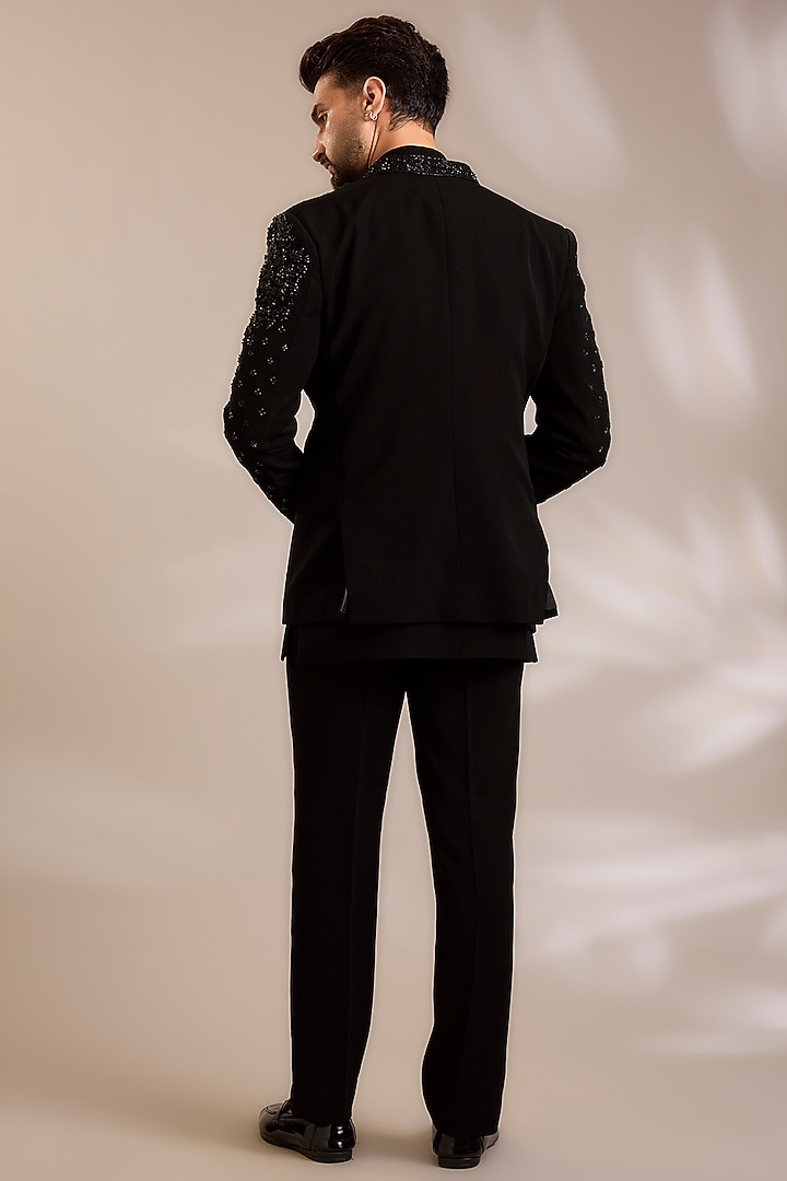 Black Suiting Pearl Embroidered Jacket Set by PARV DESIGN STUDIO at Pernia's Pop Up Shop