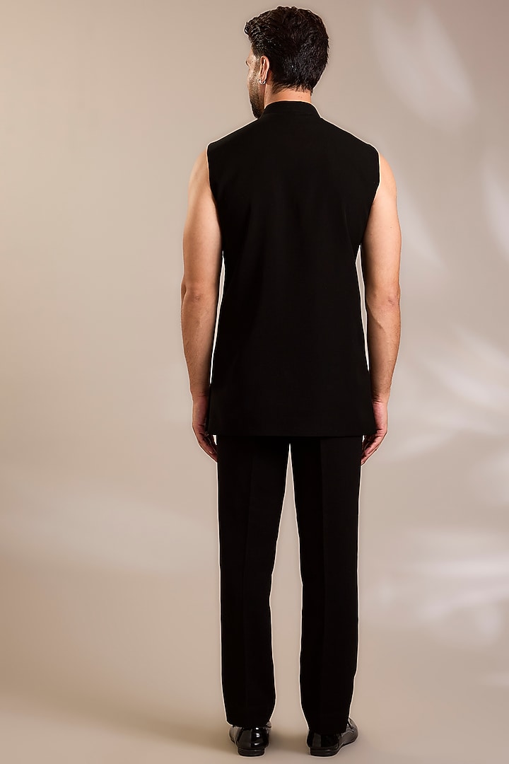 Black Suiting Pearl Embroidered Jacket Set by PARV DESIGN STUDIO at Pernia's Pop Up Shop