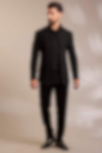Black Net Cutdana Embroidered Jacket Set by PARV DESIGN STUDIO at Pernia's Pop Up Shop