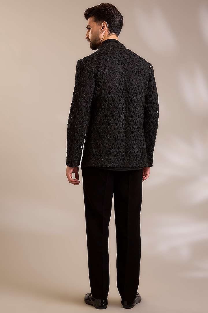 Black Net Cutdana Embroidered Jacket Set by PARV DESIGN STUDIO at Pernia's Pop Up Shop