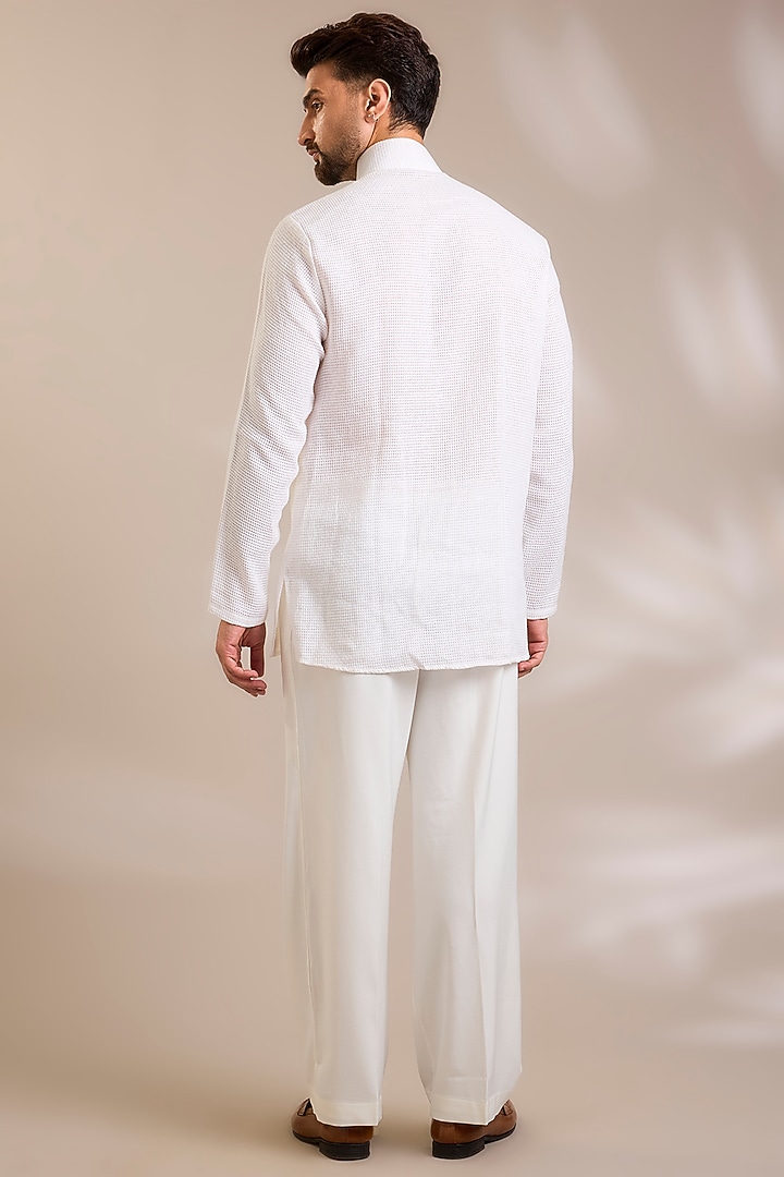Off-White Woven Suiting Fabric Resham Embroidered Jacket Set by PARV DESIGN STUDIO at Pernia's Pop Up Shop