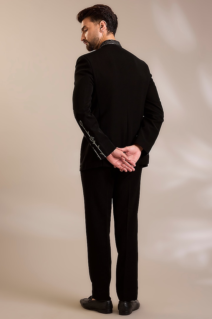 Black Suiting Cutdana Embroidered Wedding Bandhgala Set by PARV DESIGN STUDIO at Pernia's Pop Up Shop