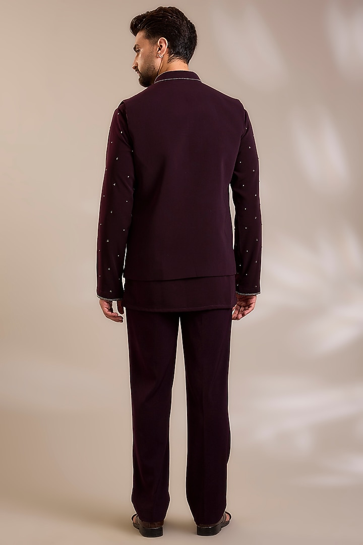 Wine Suiting Embroidered Nehru Jacket Set by PARV DESIGN STUDIO at Pernia's Pop Up Shop