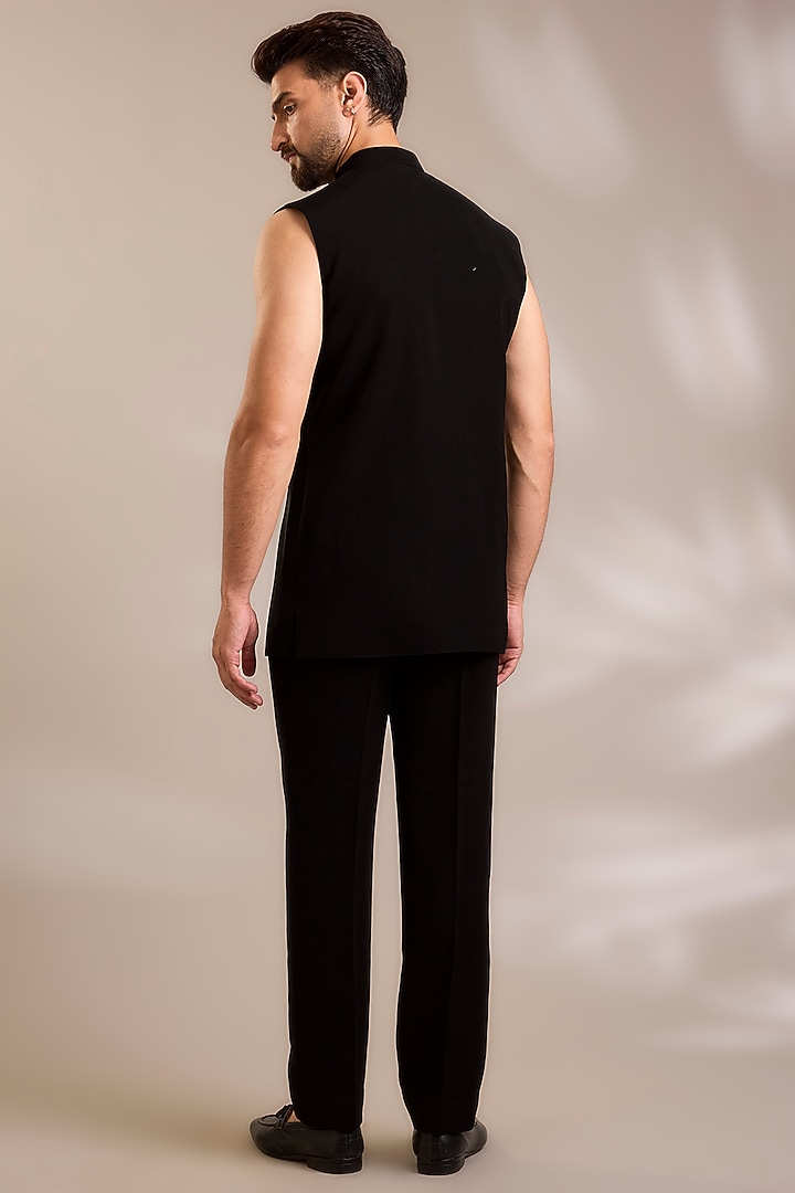 Black Suiting Embroidered Wedding Bandhgala Set by PARV DESIGN STUDIO at Pernia's Pop Up Shop