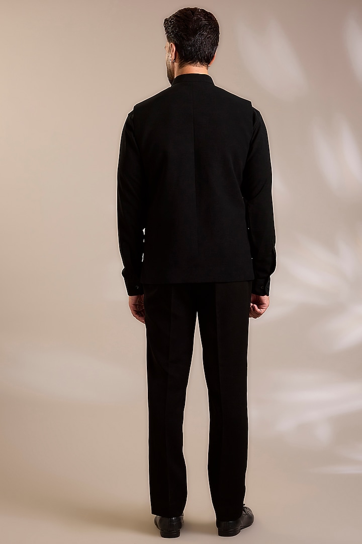 Black Suiting Embroidered Nehru Jacket Set by PARV DESIGN STUDIO at Pernia's Pop Up Shop