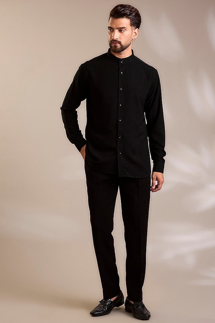 Black Suiting Embroidered Nehru Jacket Set by PARV DESIGN STUDIO at Pernia's Pop Up Shop
