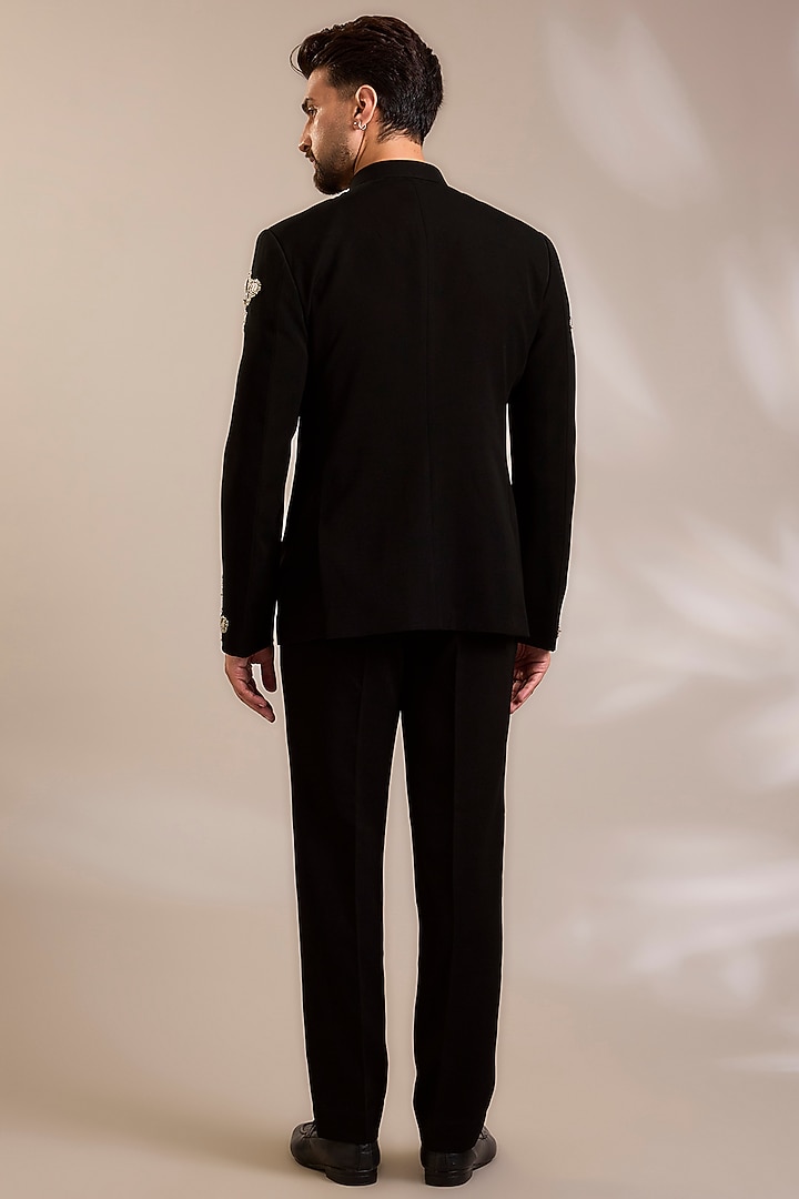 Black Suiting 3D Embroidered Wedding Indowestern Set by PARV DESIGN STUDIO at Pernia's Pop Up Shop