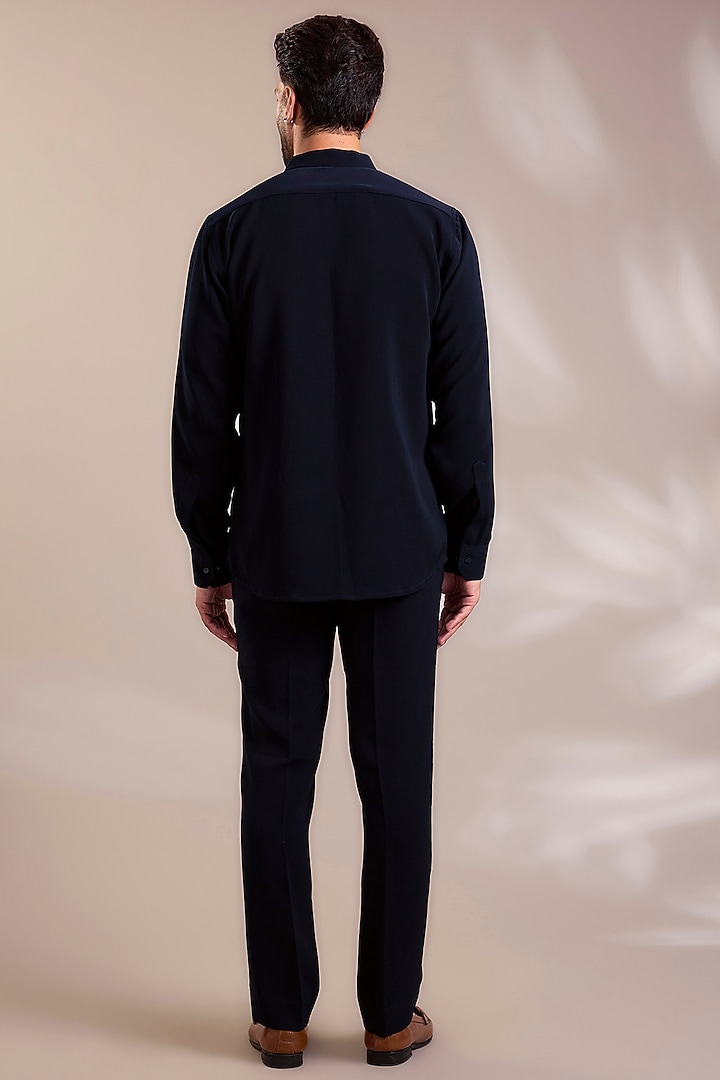 Navy Blue Suiting Embroidered Nehru Jacket Set by PARV DESIGN STUDIO at Pernia's Pop Up Shop
