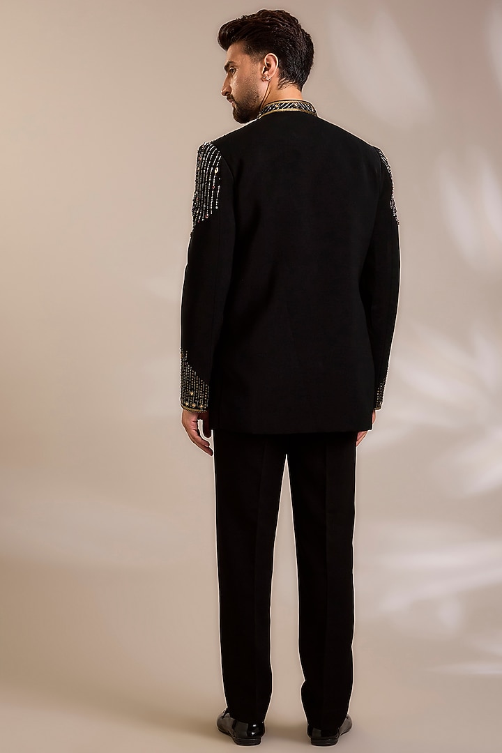 Black Suiting Embroidered Wedding Indowestern Set by PARV DESIGN STUDIO at Pernia's Pop Up Shop
