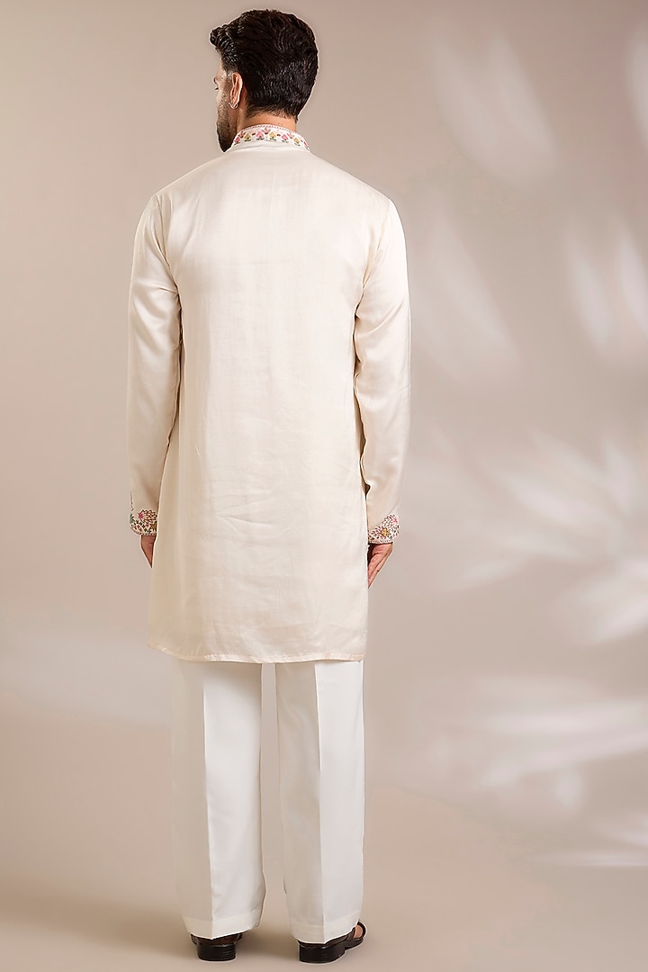 Cream Chanderi Satin Silk Resham Embroidered Kurta Set by PARV DESIGN STUDIO at Pernia's Pop Up Shop