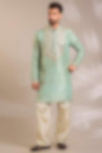 Pistachio Green Tissue Silk Mirror Embroidered Kurta Set by PARV DESIGN STUDIO at Pernia's Pop Up Shop