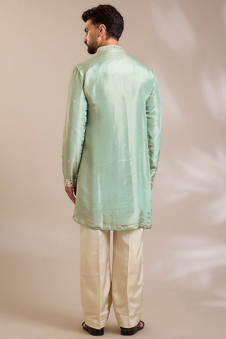 Pistachio Green Tissue Silk Mirror Embroidered Kurta Set by PARV DESIGN STUDIO at Pernia's Pop Up Shop