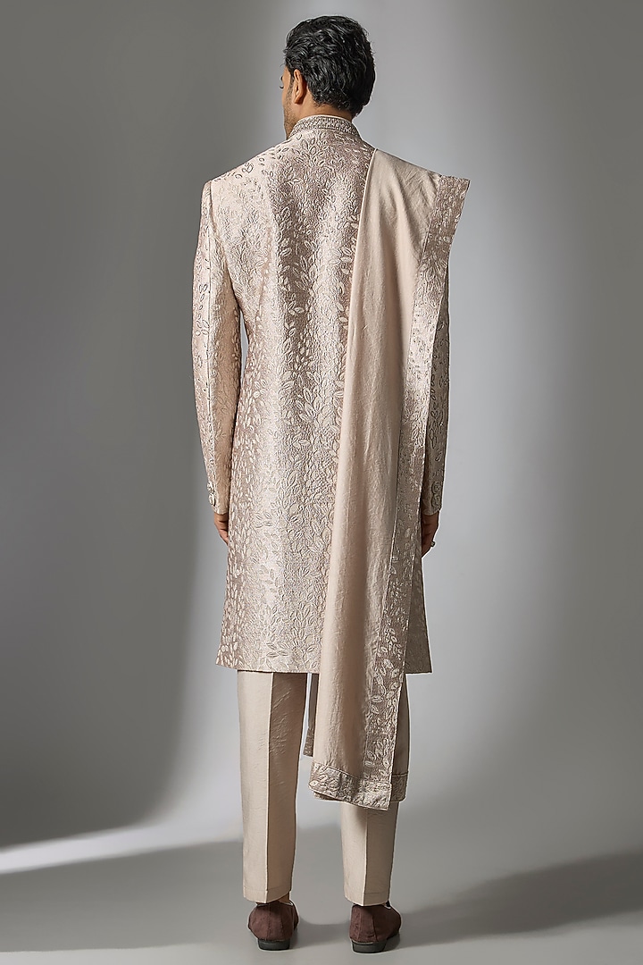 Dusty Lavender Moonga Silk Cutdana Embroidered Wedding Sherwani Set by PARV DESIGN STUDIO at Pernia's Pop Up Shop