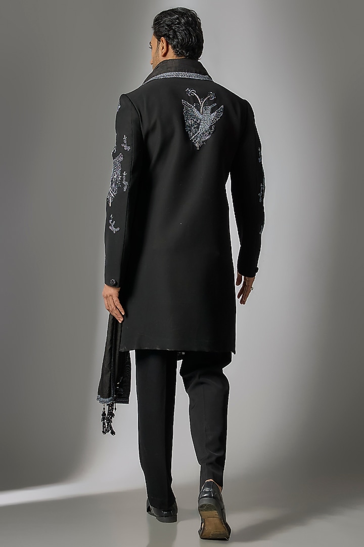 Jet Black Japanese Suiting Cutdana Embroidered Wedding Indowestern Set by PARV DESIGN STUDIO at Pernia's Pop Up Shop