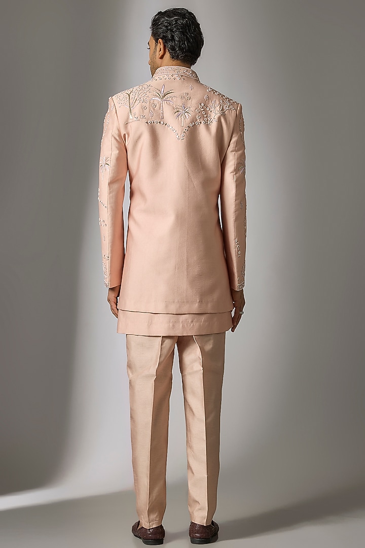 Dusty Pink Chanderi Silk Mirror Embroidered Wedding Indowestern Set by PARV DESIGN STUDIO at Pernia's Pop Up Shop