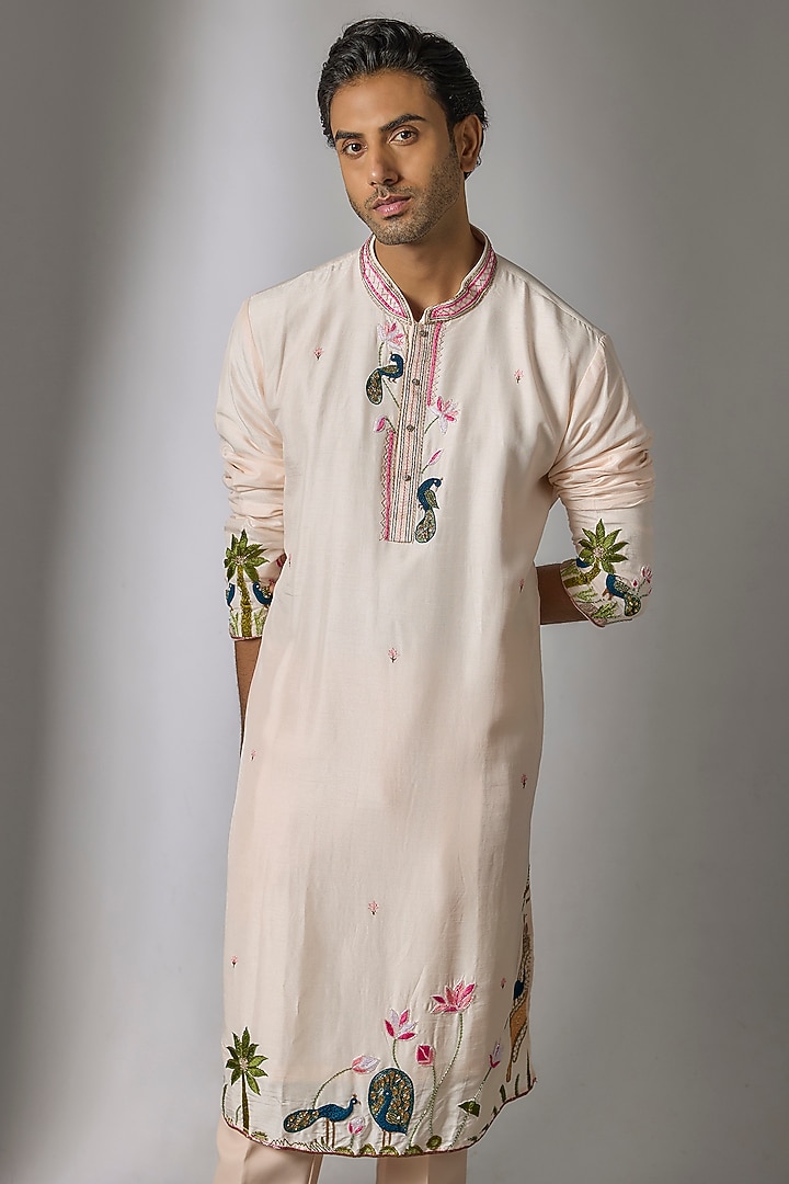 Light Pink Chanderi Silk Cutdana Embroidered Kurta Set by PARV DESIGN STUDIO at Pernia's Pop Up Shop