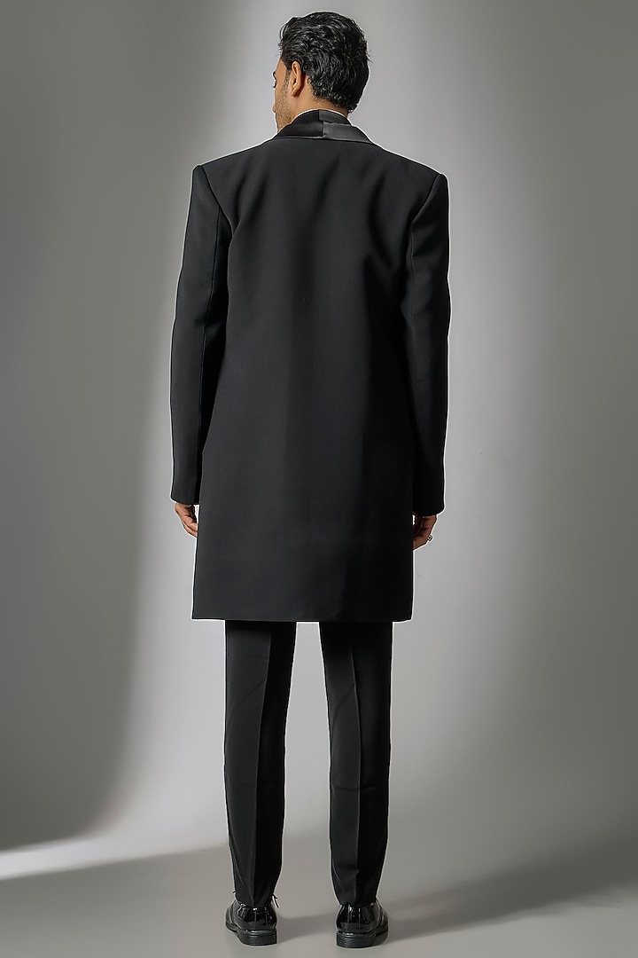 Jet Black Japanese Suiting Fabric Wedding Indowestern Set by PARV DESIGN STUDIO at Pernia's Pop Up Shop