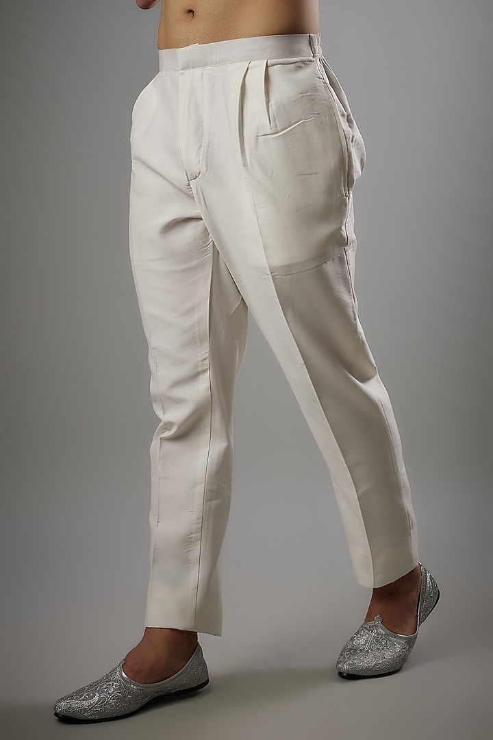 Ivory Matte Satin Patch Work Groom Sherwani Set by PARV DESIGN STUDIO at Pernia's Pop Up Shop