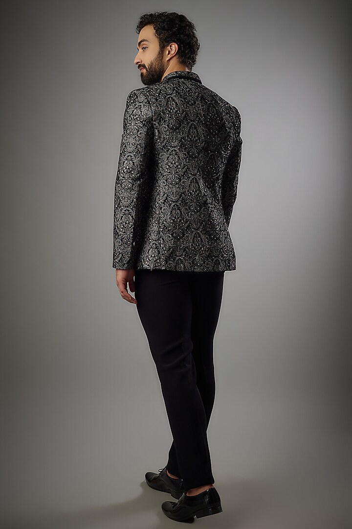 Black Lucknowi Velvet Embroidered Jodhpuri Set by PARV DESIGN STUDIO at Pernia's Pop Up Shop