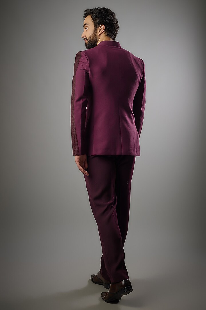 Burgundy Knit & Polyester Jodhpuri Set by PARV DESIGN STUDIO at Pernia's Pop Up Shop