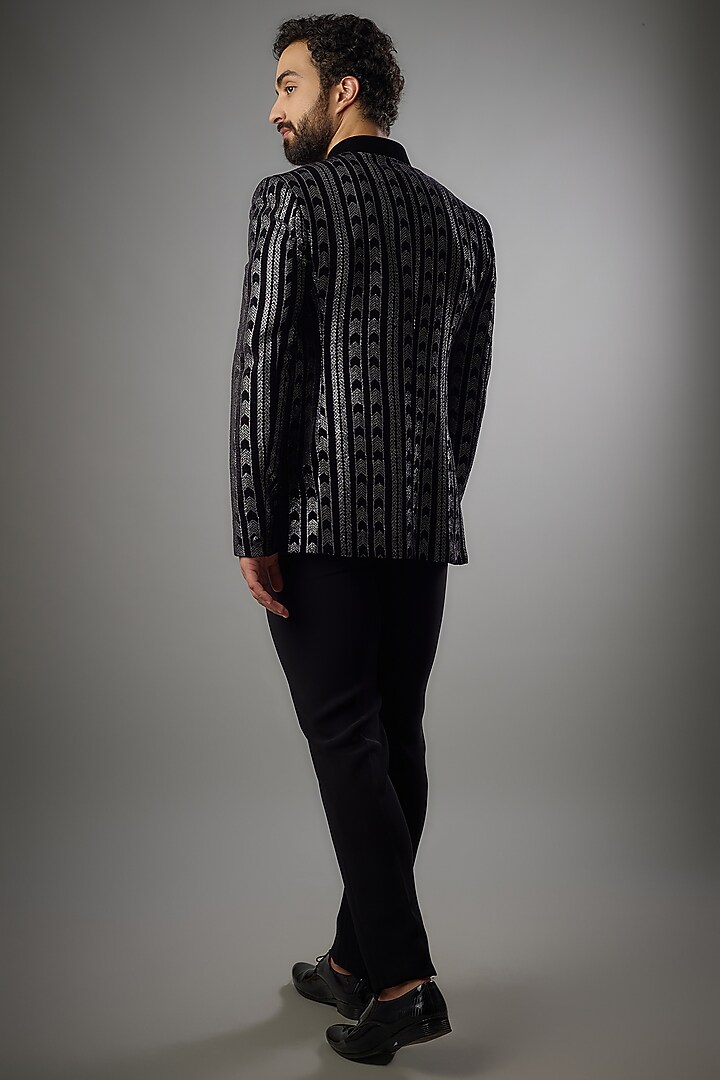 Jet Black Zari Velvet Embroidered Jodhpuri Set by PARV DESIGN STUDIO at Pernia's Pop Up Shop