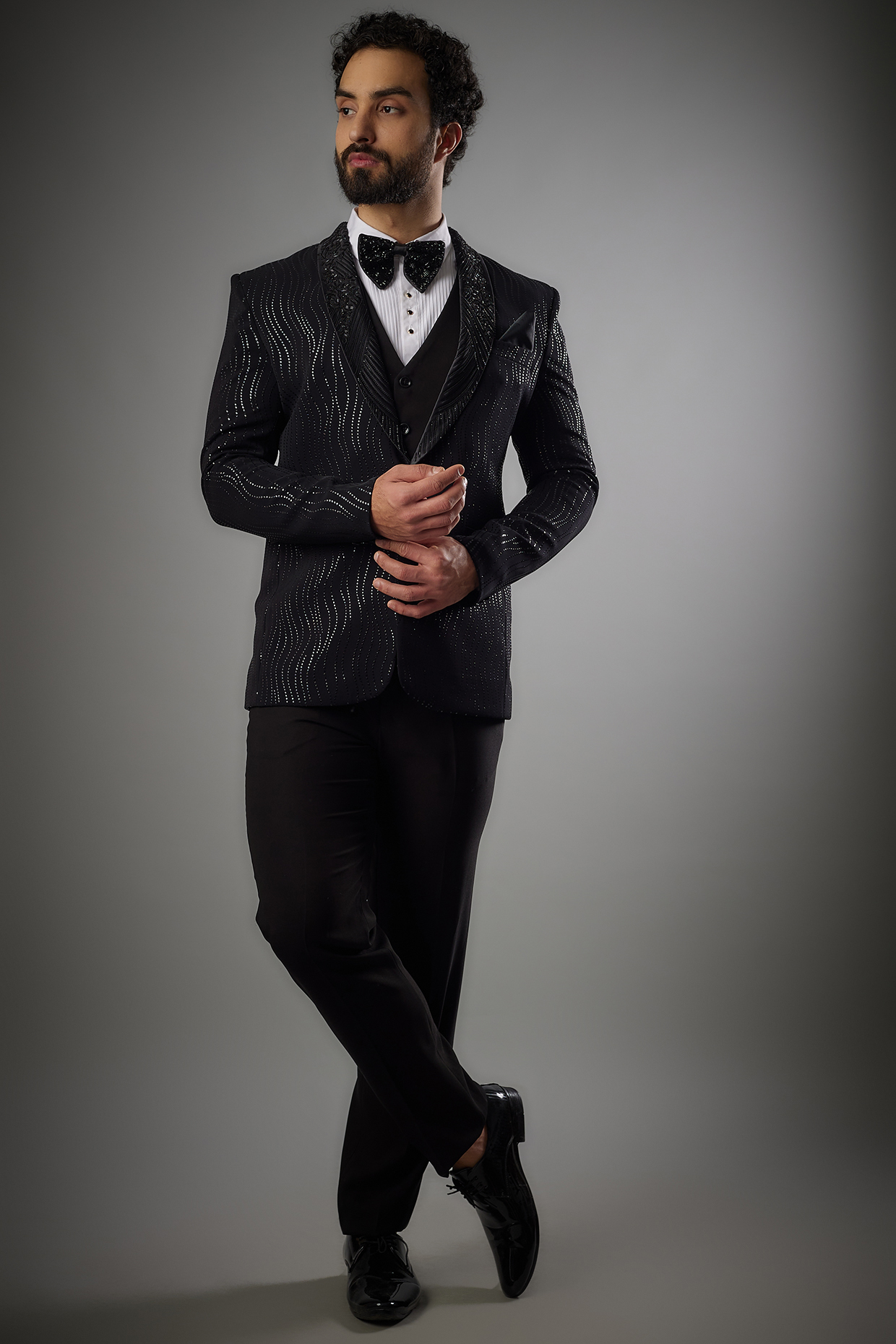 Matte Black Japanese Fabric Tuxedo Set by PARV DESIGN STUDIO at Pernia's Pop Up Shop