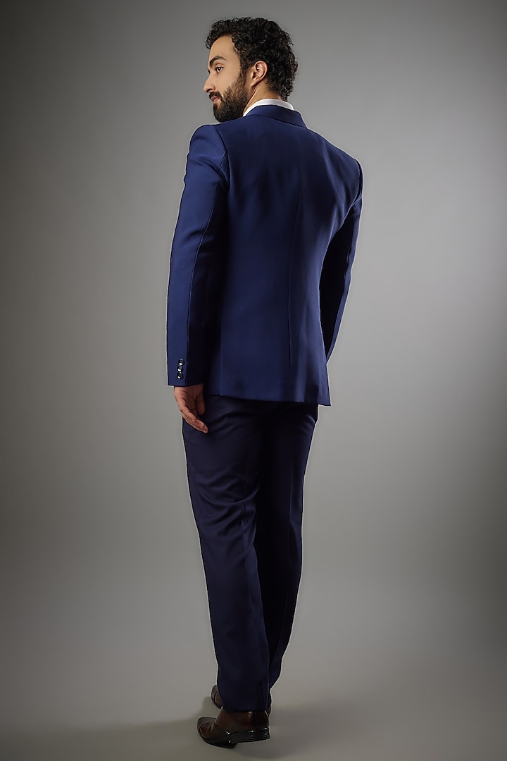 Royal Blue Japanese Fabric Embroidered Tuxedo Set by PARV DESIGN STUDIO at Pernia's Pop Up Shop