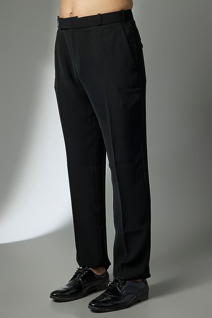 Black Suiting Crepe Chawal Taka Embroidered Bandhgala Set by PARV DESIGN STUDIO at Pernia's Pop Up Shop