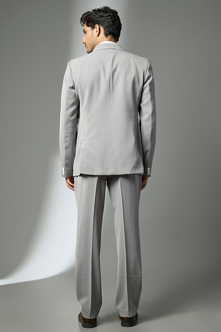Grey Suiting Crepe Chawal Taka Embroidered Blazer Set by PARV DESIGN STUDIO at Pernia's Pop Up Shop