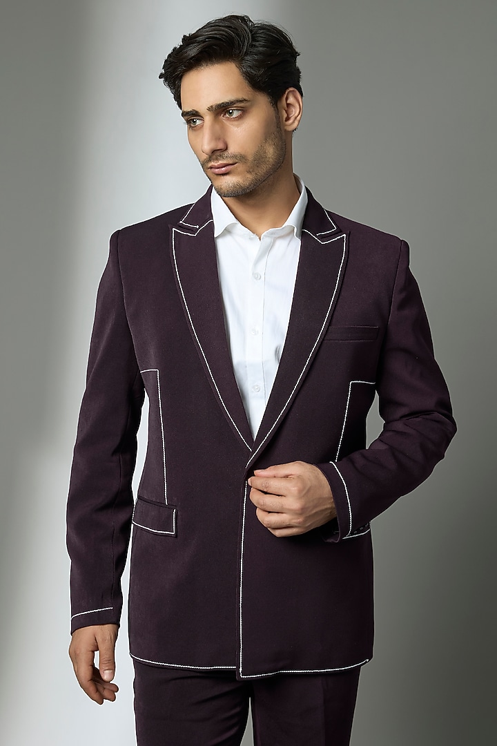 Grey Suiting Crepe Chawal Taka Embroidered Blazer Set by PARV DESIGN STUDIO at Pernia's Pop Up Shop