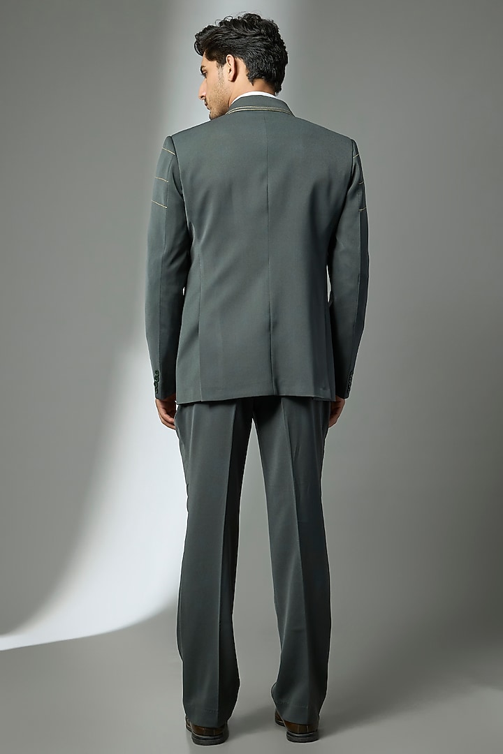 Sage Green Suiting Crepe Chawal Taka Embroidered Blazer Set by PARV DESIGN STUDIO at Pernia's Pop Up Shop