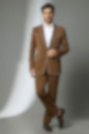 Ochre Suiting Crepe Chawal Taka Embroidered Blazer Set by PARV DESIGN STUDIO at Pernia's Pop Up Shop