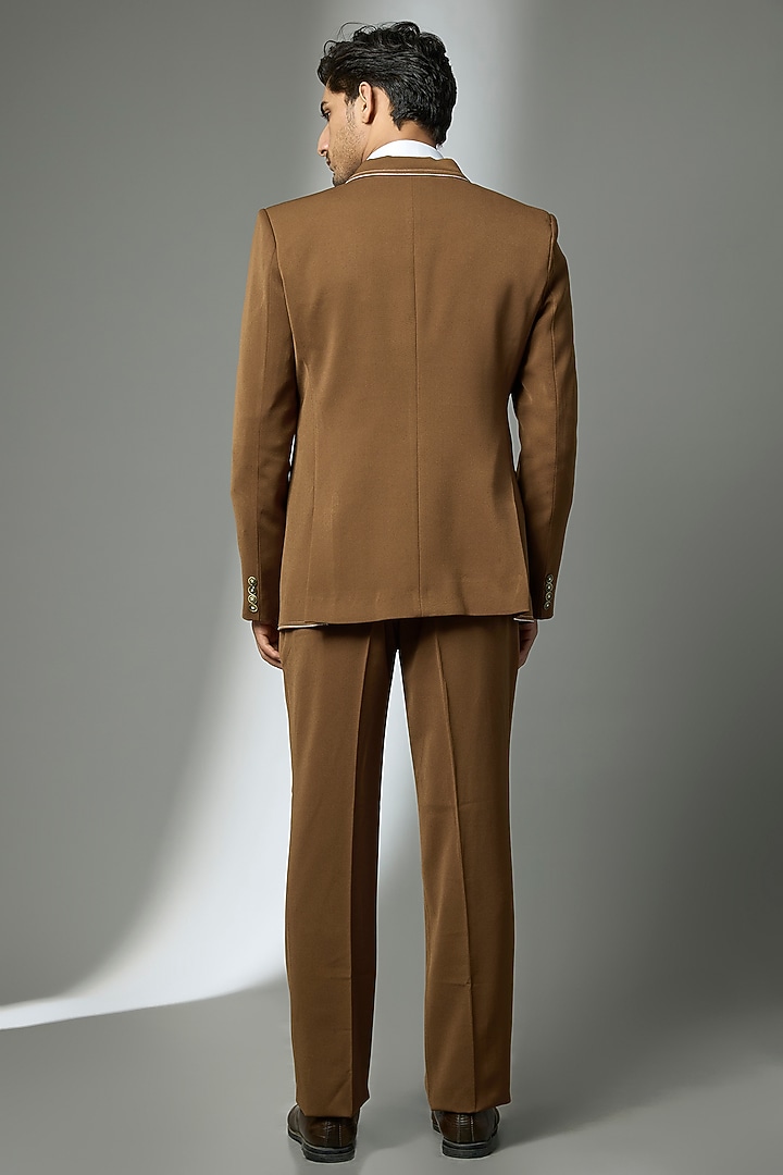 Ochre Suiting Crepe Chawal Taka Embroidered Blazer Set by PARV DESIGN STUDIO at Pernia's Pop Up Shop