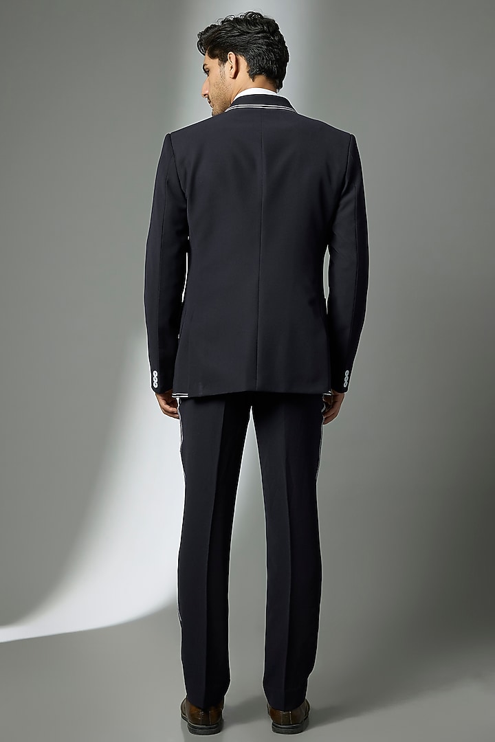 Deep Navy Suiting Crepe Chawal Taka Embroidered Blazer Set by PARV DESIGN STUDIO at Pernia's Pop Up Shop