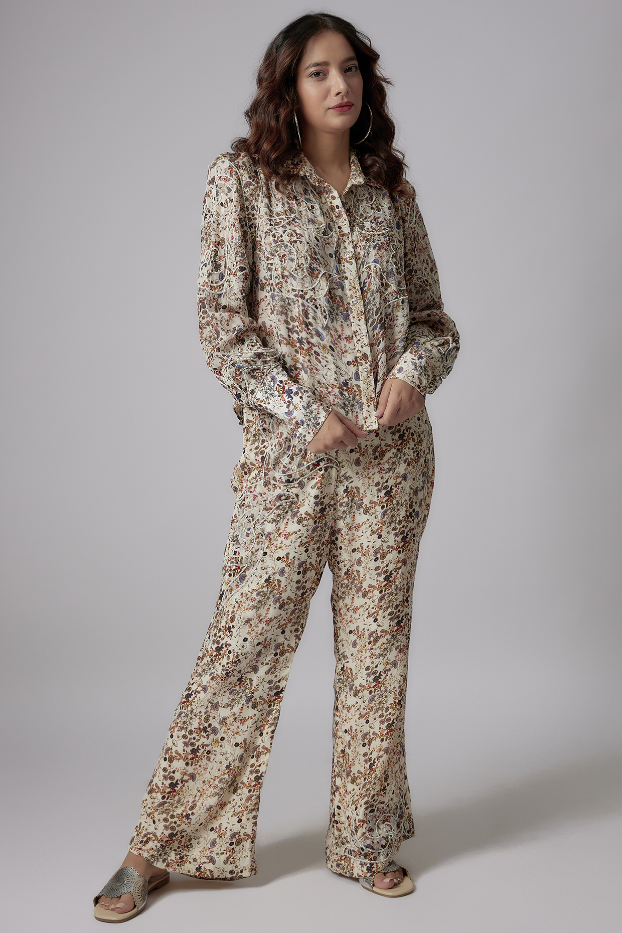 Ivory Crepe & Lycra Printed Co-Ord Set by PDS by Sneha at Pernia's Pop Up Shop
