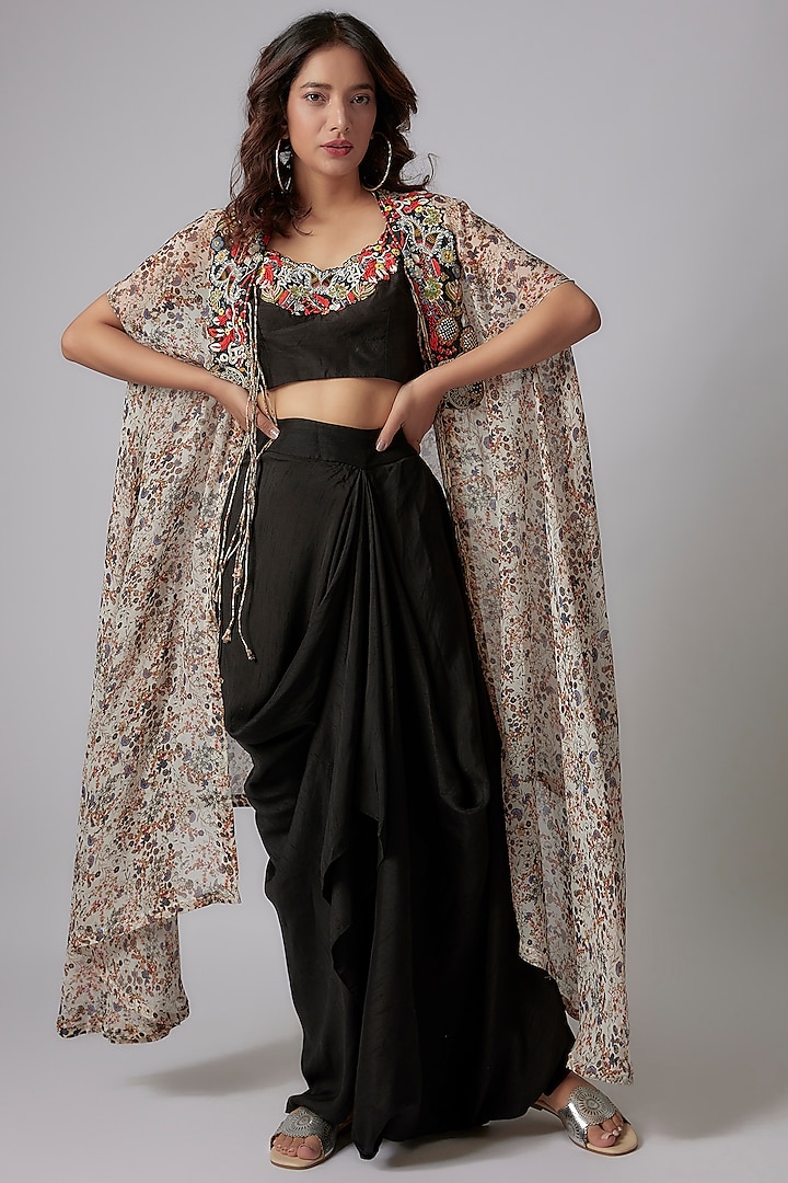 Black Silk Skirt Set by PDS by Sneha
