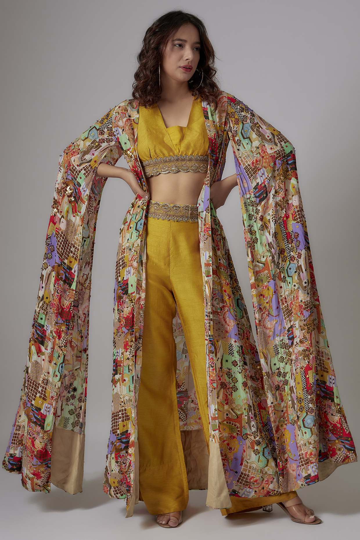 Multi-Colored Crepe & Silk Printed Cape Set by PDS by Sneha at Pernia's Pop Up Shop