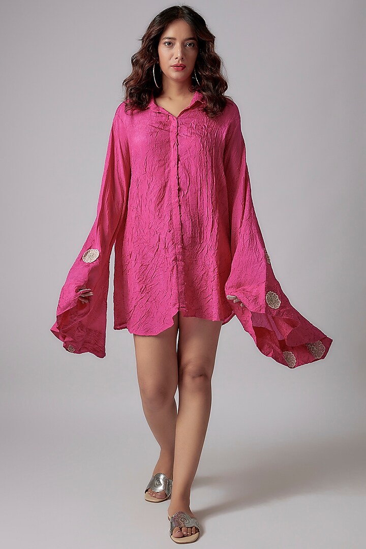 Pink Silk Hand Embroidered Shirt by PDS by Sneha