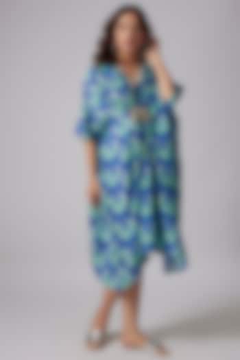 Blue Crepe Printed Kaftan Dress by PDS by Sneha